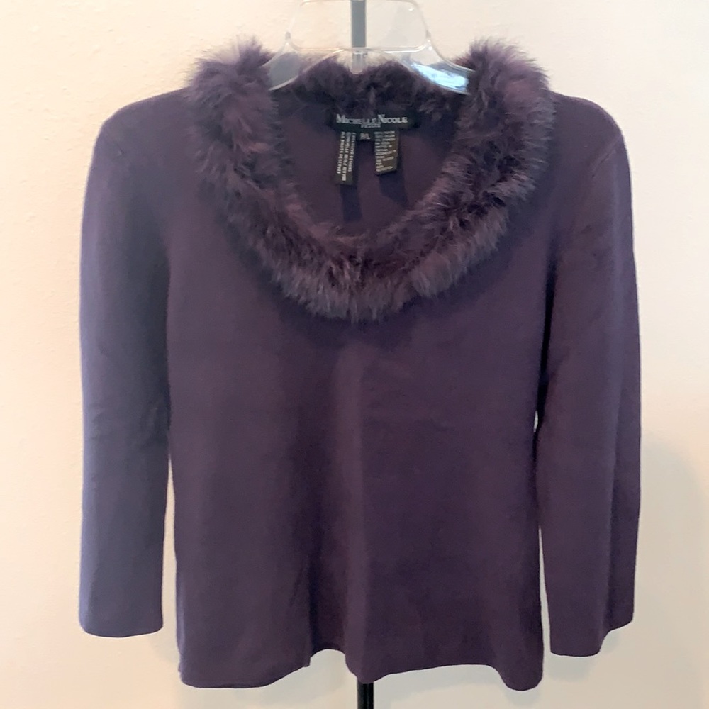 Purple fur collar soft sweater